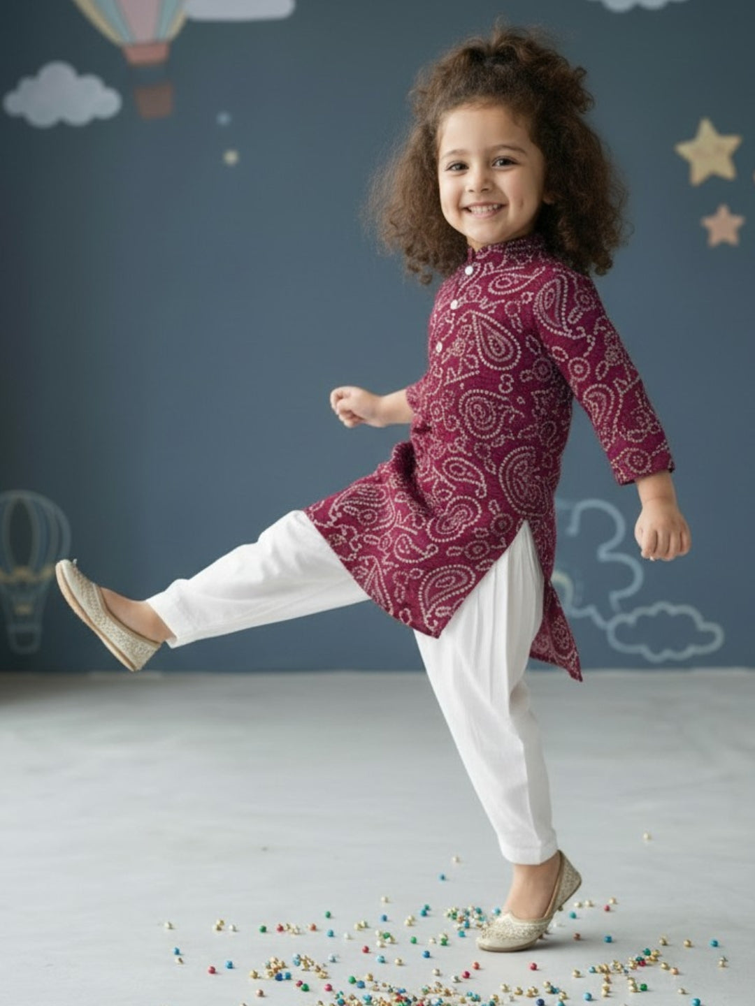 [DGKS-MGSP] Girls Maroon Ethnic motifs Printed Cotton Kurti Set