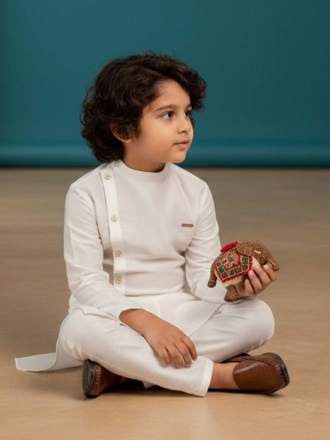 [DBKS-DP-D] Boy's White Solid Art Silk kurta Set
