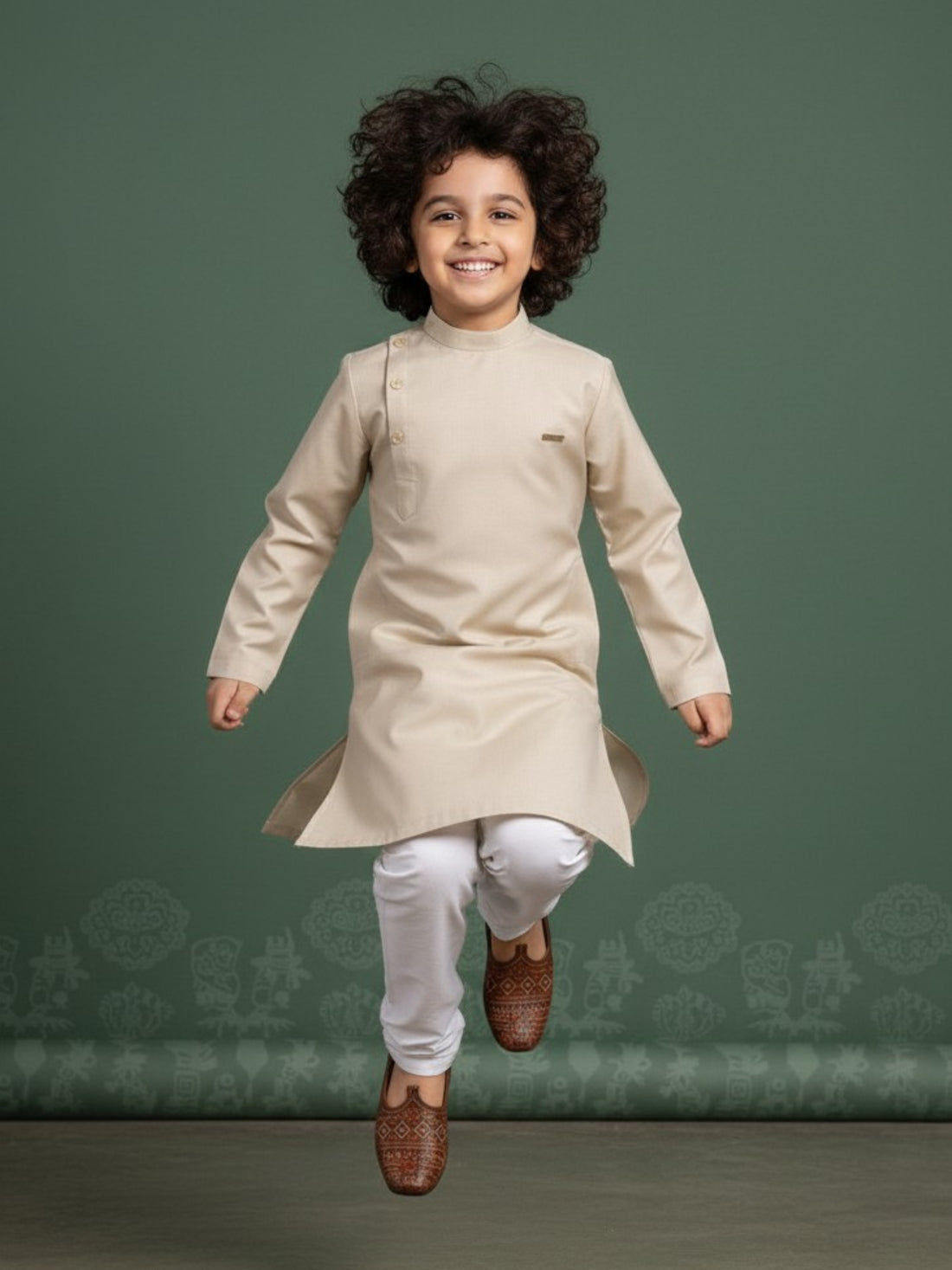 [DBKS-MG] Boy's Beige Solid cotton kurta Set