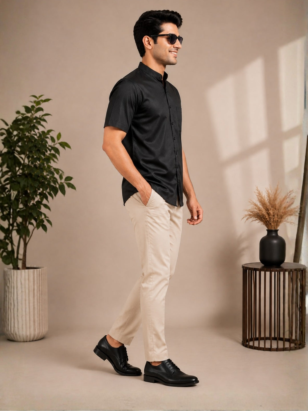[DS-C-MG] Men's Black chinese collar Cotton Shirt