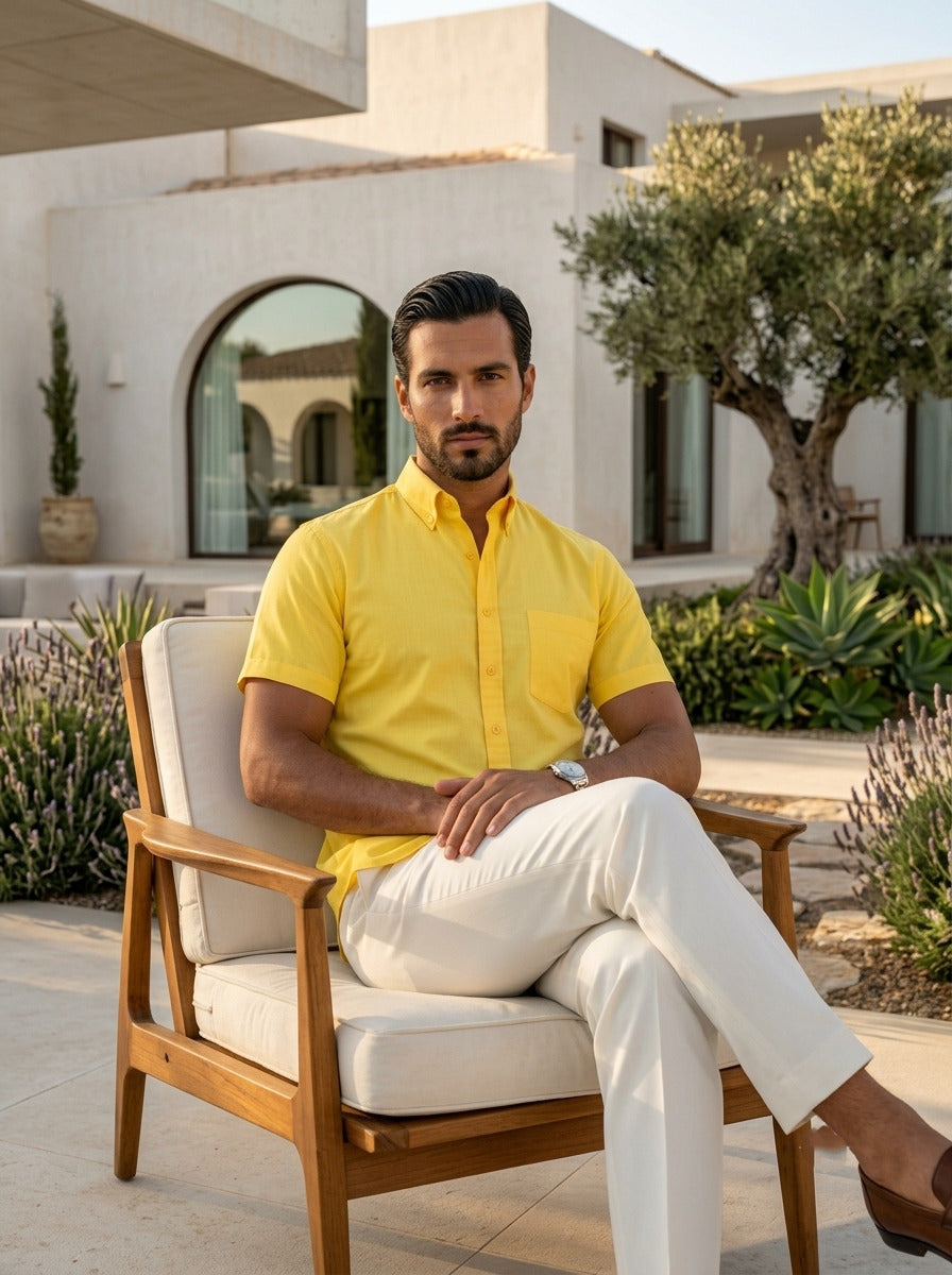 [DS-MG] Men's Yellow Solid Cotton Shirt