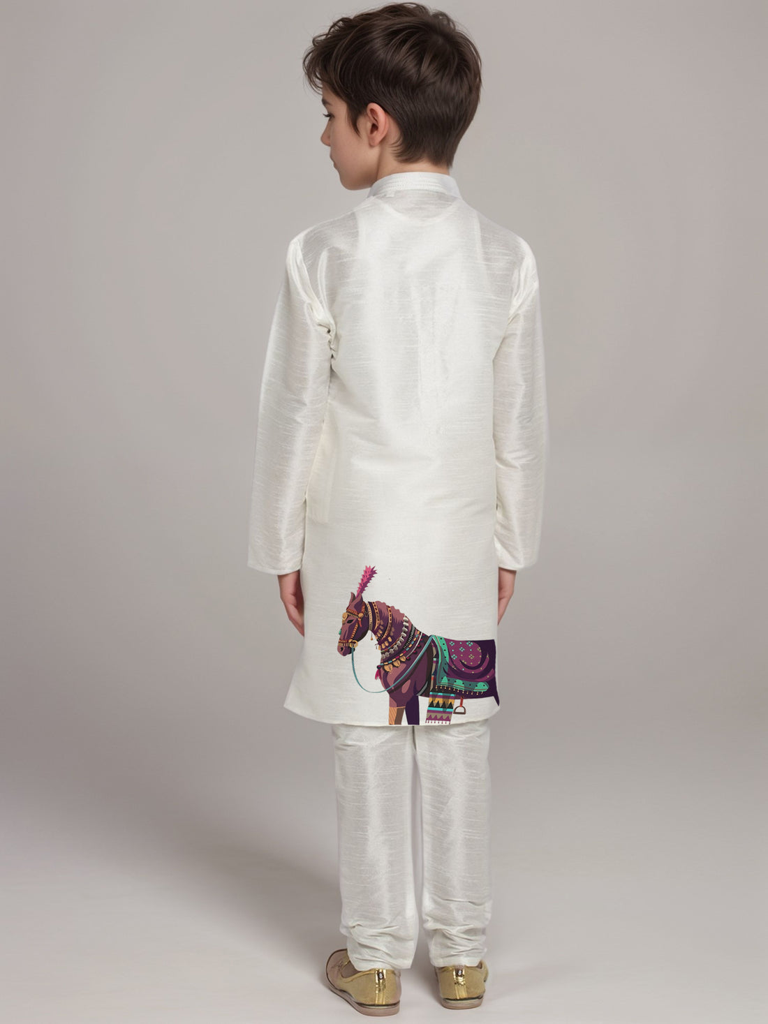 Boys White Printed Kurta With Pyjama Set