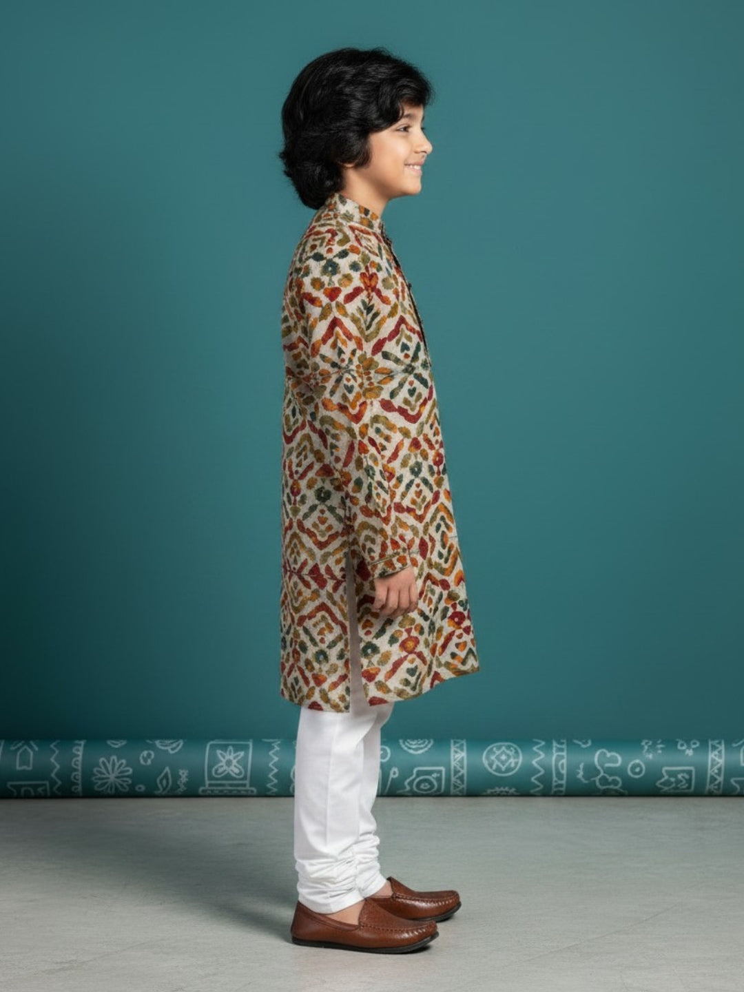 [DBKS-MGAO] Boy's Multi Color Ethnic motifs Printed cotton kurta Set