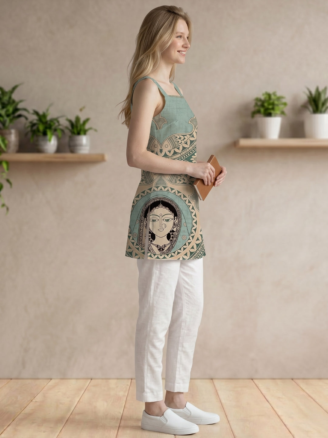 [DFMSL-MGSP] Women Sea Green Printed Cotton Sleeveless Top