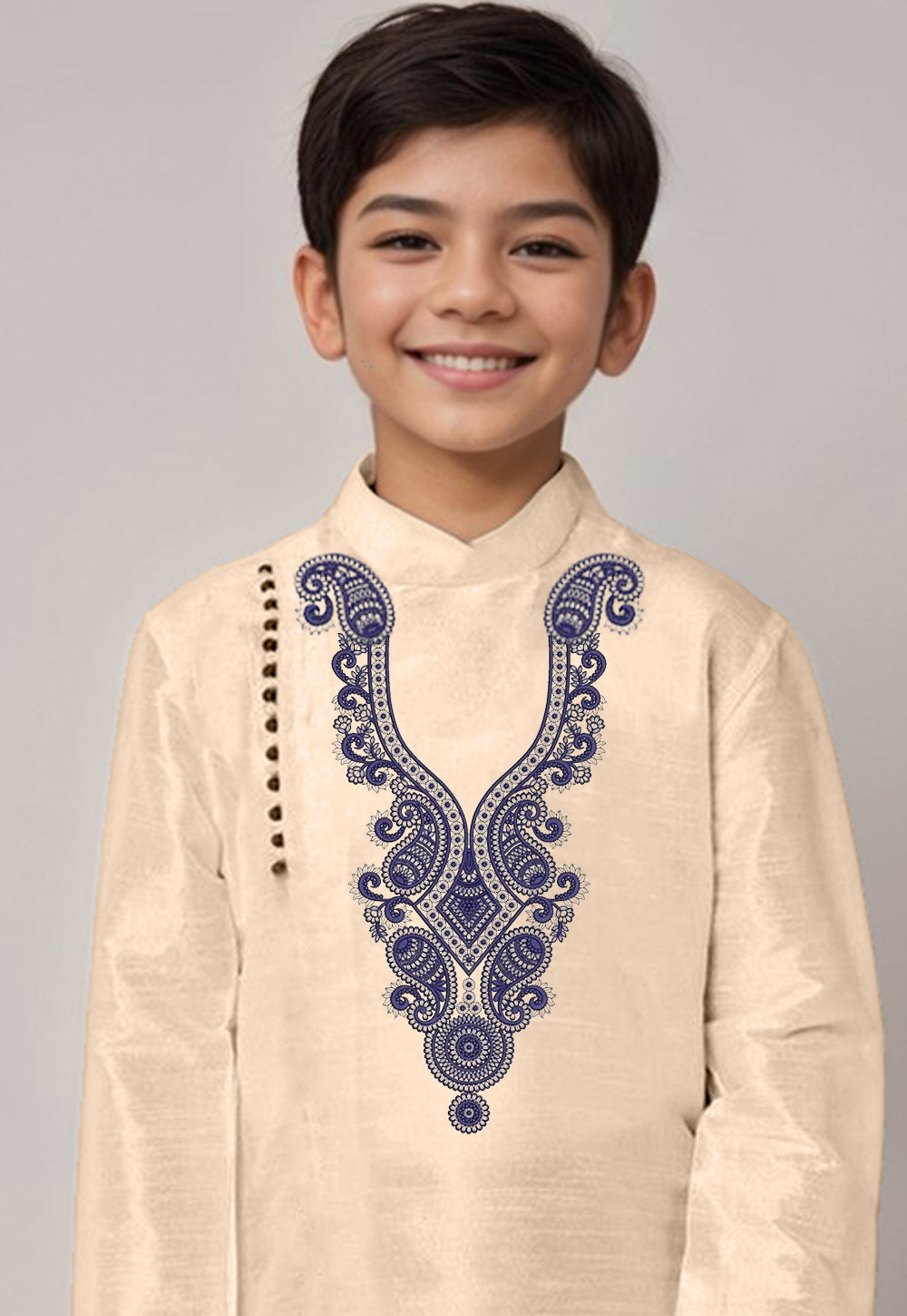 Boys Beige Printed Kurta With Dhoti