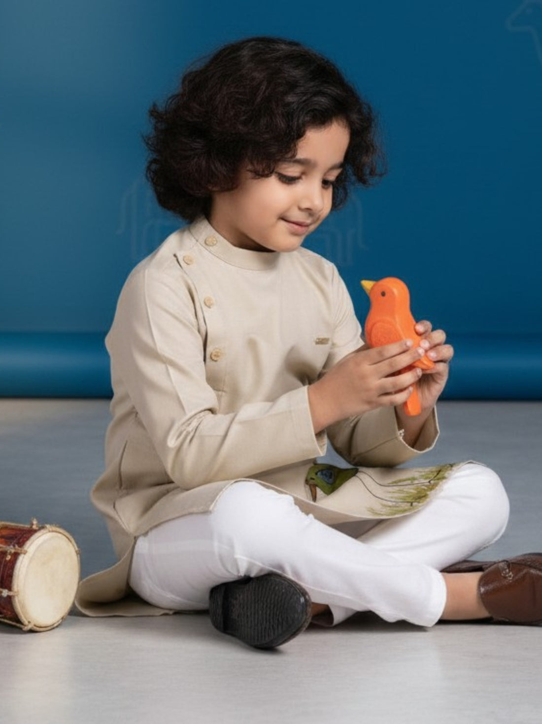 [DBKS-MGSP-B] Boy's Beige Ethnic motifs Print cotton kurta Set