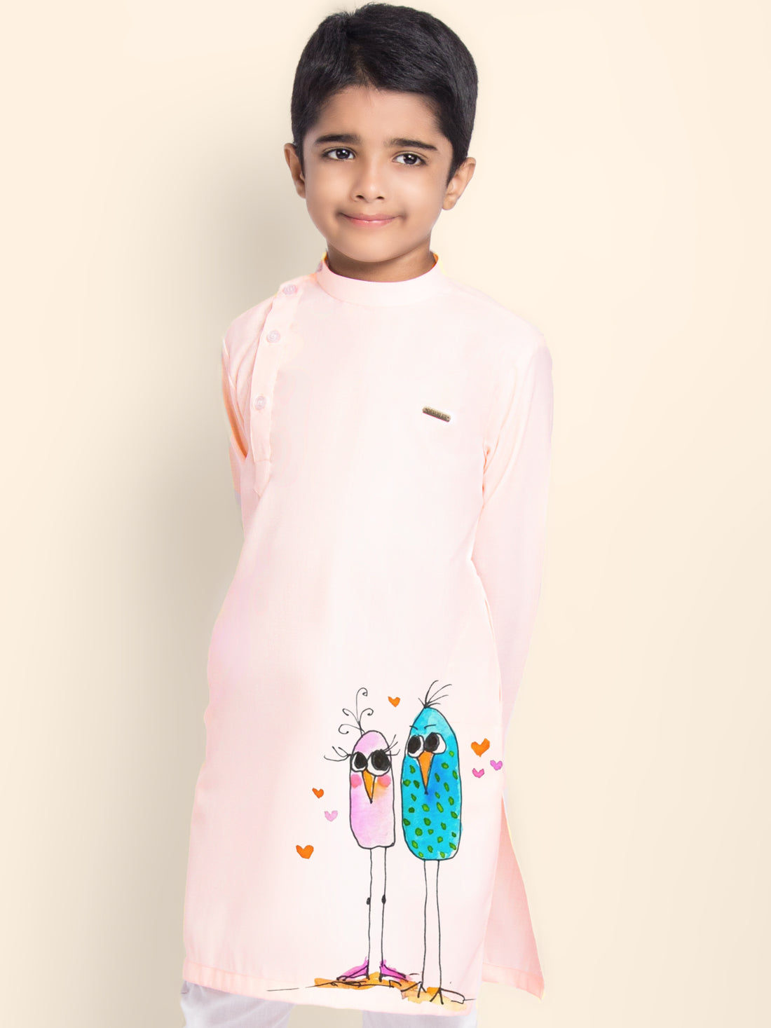Boys Pink Printed Kurta With Pyjama