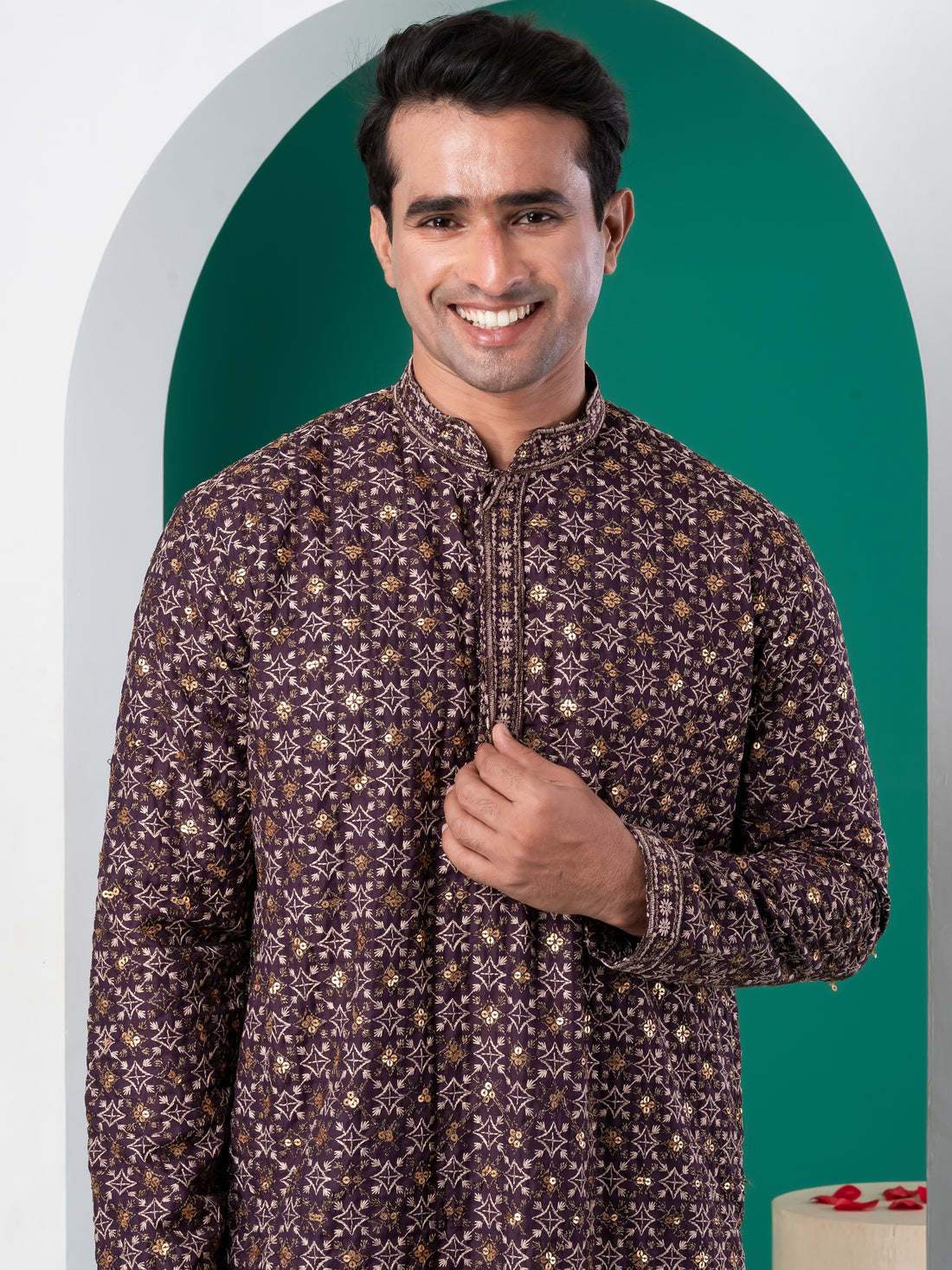 [CBE] Men's Purple Embellished Viscose Rayon Kurta Set