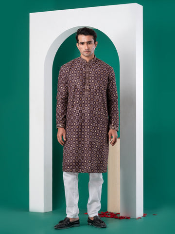 [CBE] Men's Purple Embellished Viscose Rayon Kurta Set
