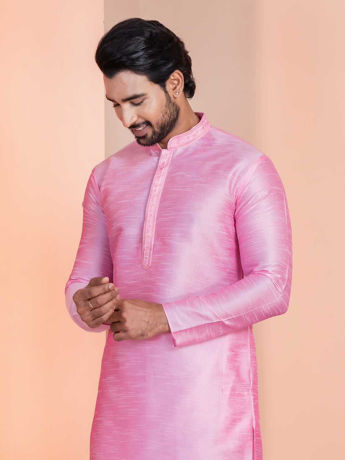 Men Embroidered Thread Work Straight Kurta With Pyjama Set