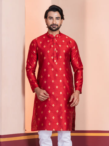 Men Mandarin Collar Jacquard Kurta with Pyjama