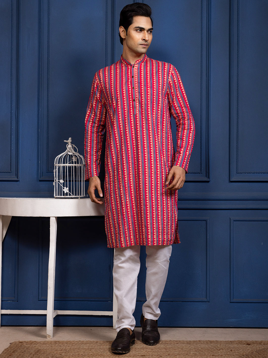 [RM] Men's Pink Ajrakh Printed Pure Cotton Kurta Set