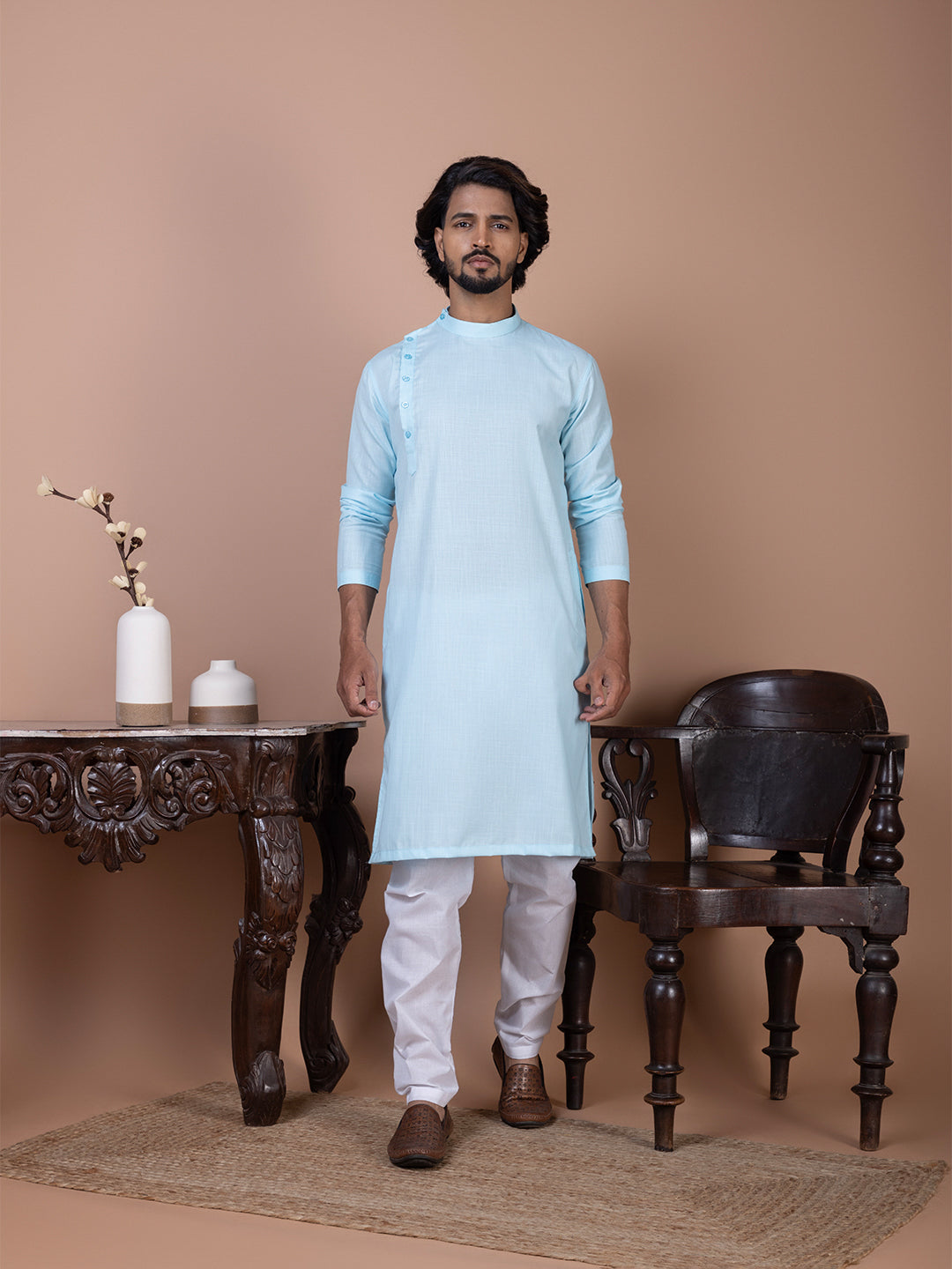 [MG-B] Men's Sky Blue Side Placket Cotton Kurta Set