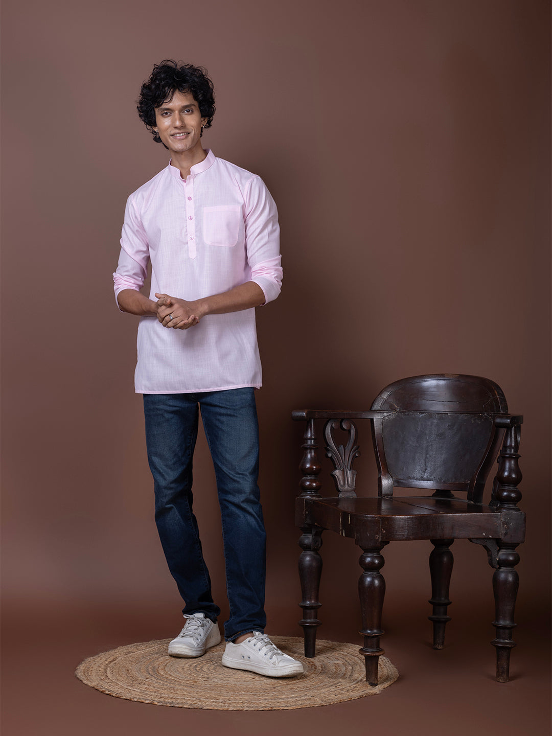 [MGS] Men's Pink Solid Cotton Short Kurta