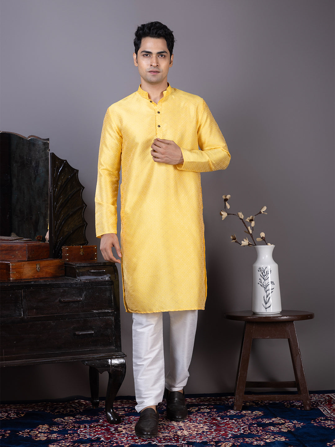 Men Woven Design Jacquard Kurta Kurta with Pyjama