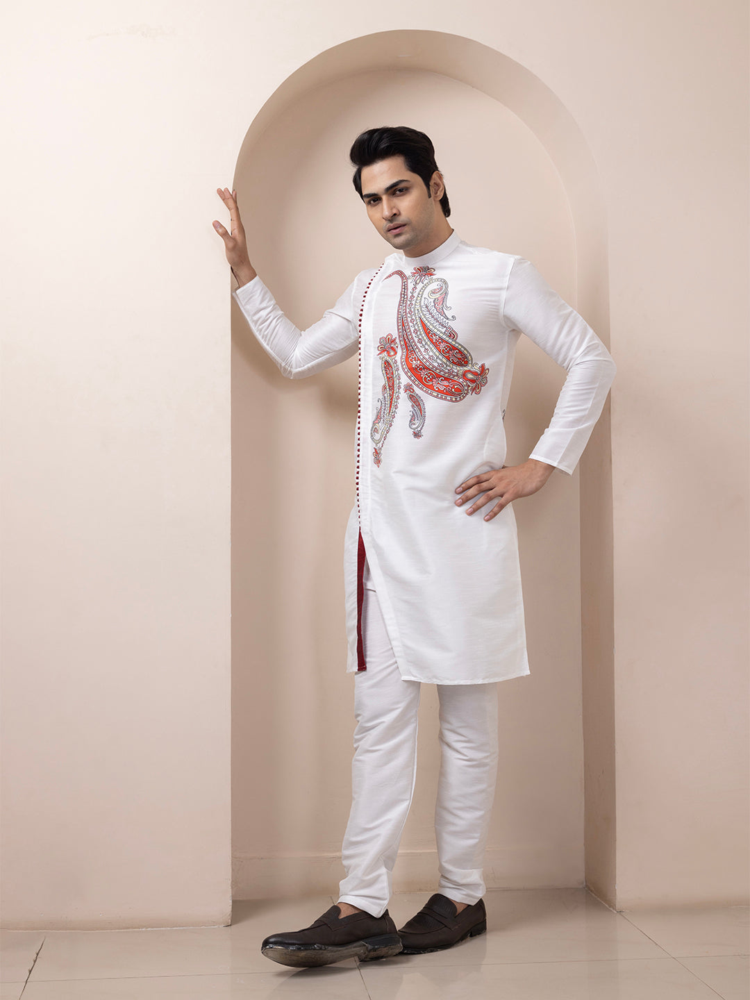 Men Ethnic Motif Printed Angrakha Kurta With Pyjama Set