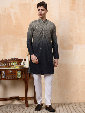 [BR] Men's Ombre Embellished Viscose Rayon Kurta Set