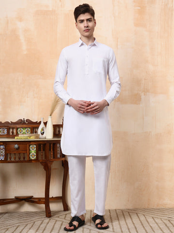 [MGPT] Men's White Pathani Cotton Kurta Set