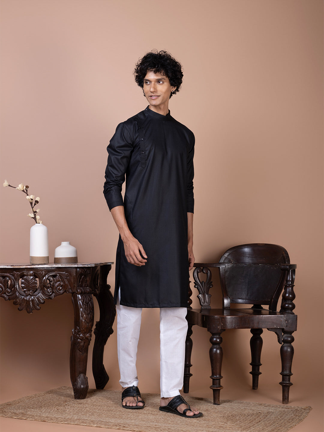 [MG-B] Men's Black Side Placket Cotton Kurta Set