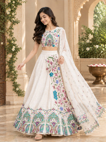 Women's Lehenga Off-White Art Silk Lehenga Set – Printed