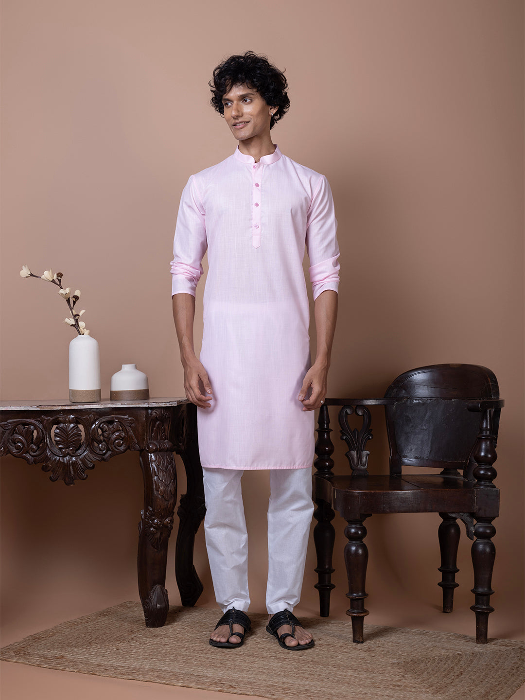 [MG] Men's Pink Solid Cotton Kurta Set
