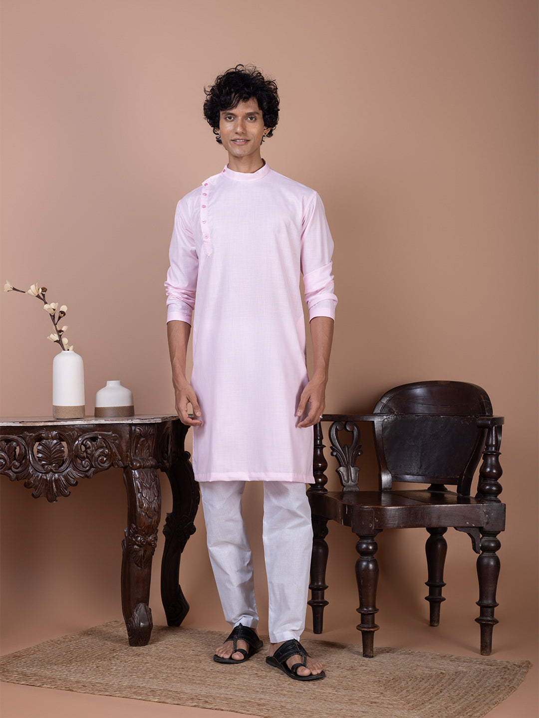 [MG-B] Men's Pink Side Placket Cotton Kurta Set