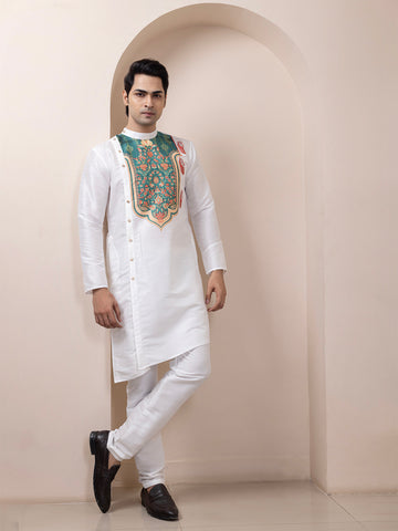 Men's White Art Silk Kurta Set – Ethnic Print