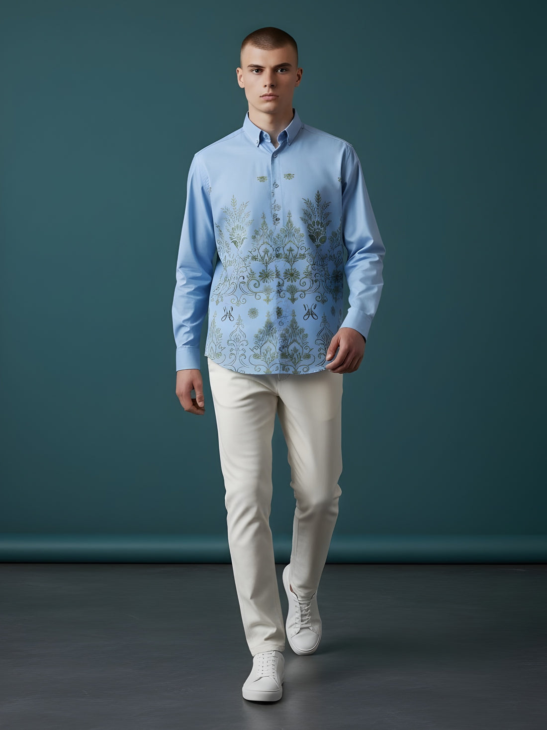 [DS-MGSP] Men's Blue Ethnic Printed Cotton Shirt