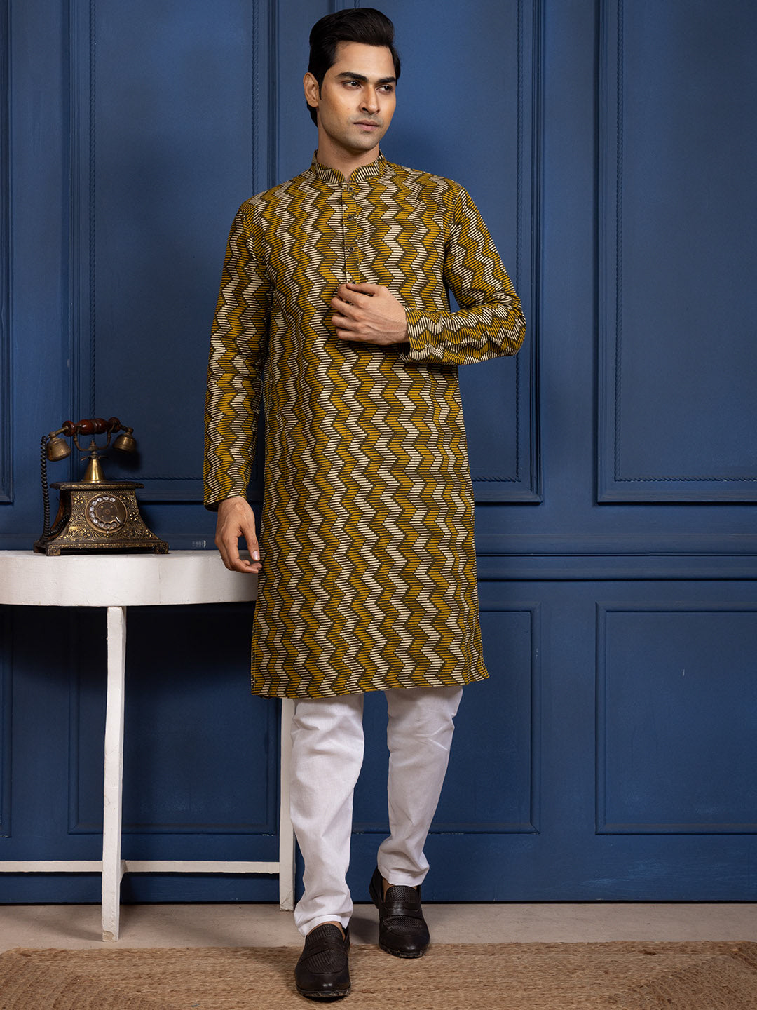 [RM] Men's Brown Ajrakh Printed Pure Cotton Kurta Set