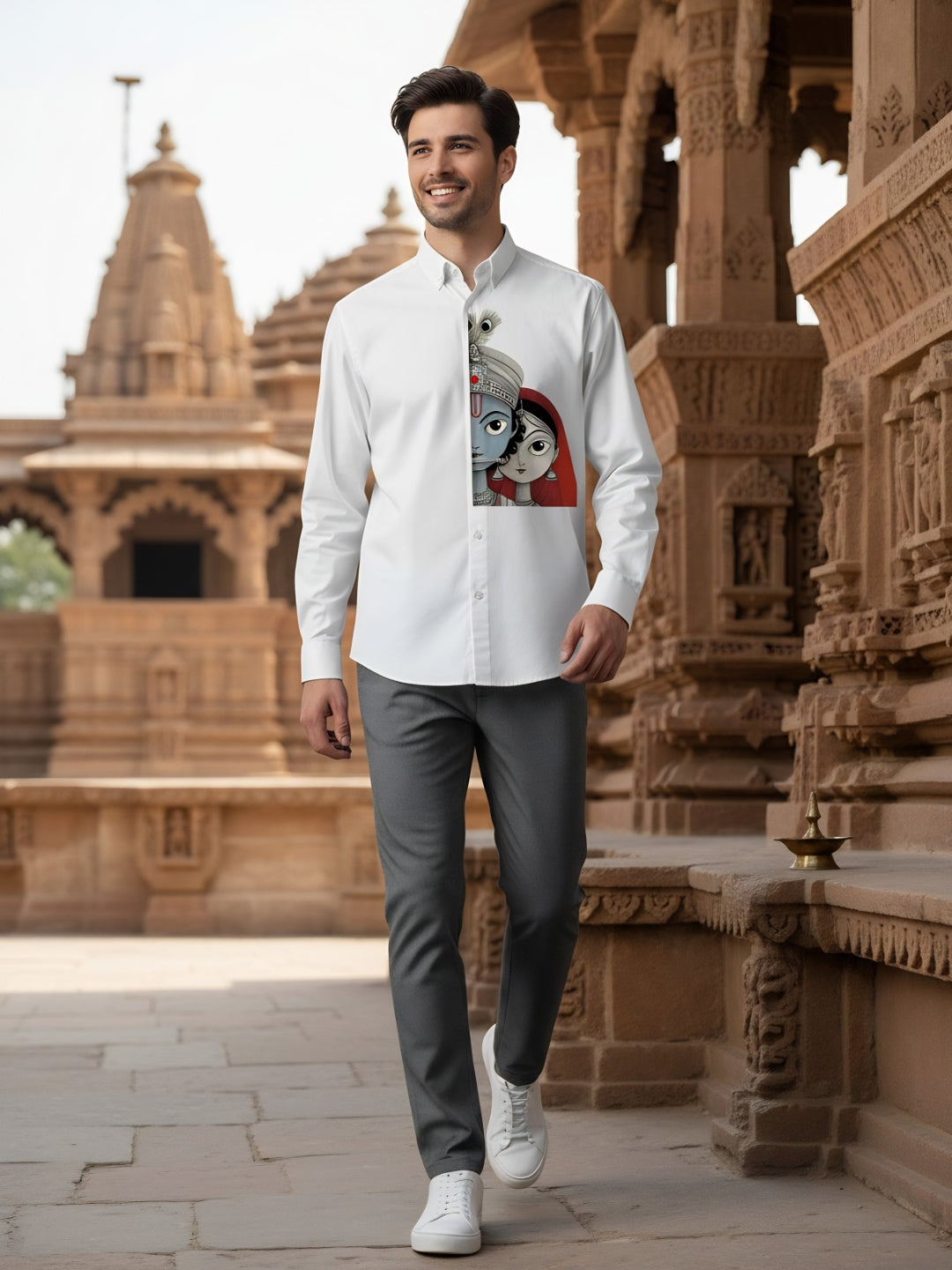 [DS-MGSP] Men's White Ethnic Printed Cotton Shirt