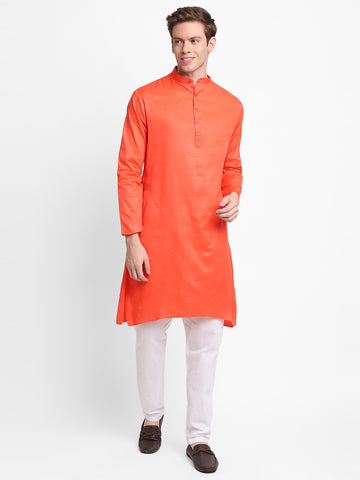 [SH] Men's Peach Self Design Cotton Kurta Set