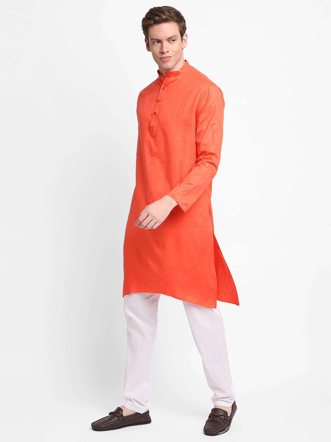 [SH] Men's Peach Self Design Cotton Kurta Set