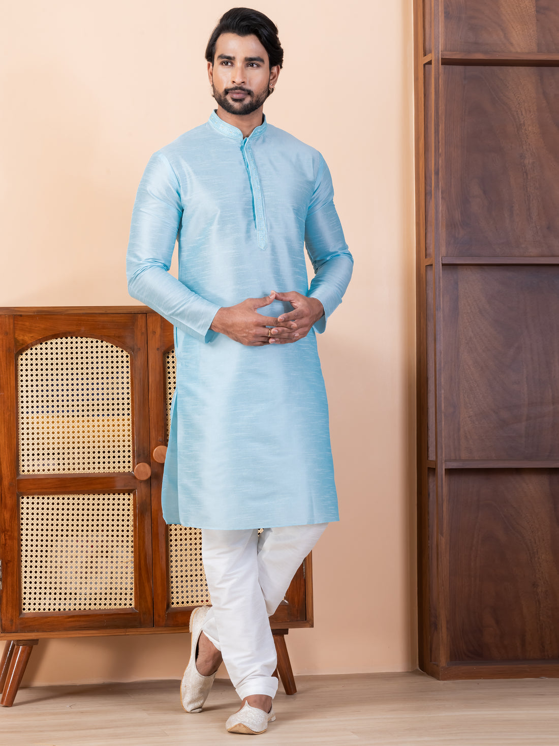 Men Woven Design Festive Straight Kurta With Pyjama Set