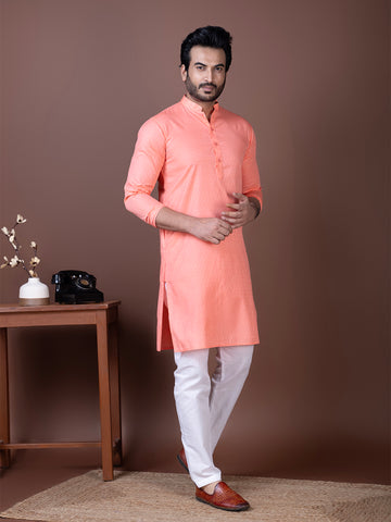 [SH] Men's Pink Self Design Cotton Kurta Set