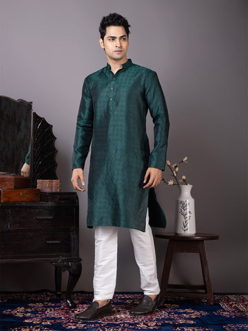 [BH] Men's Green Self Design Jacquard Kurta Set