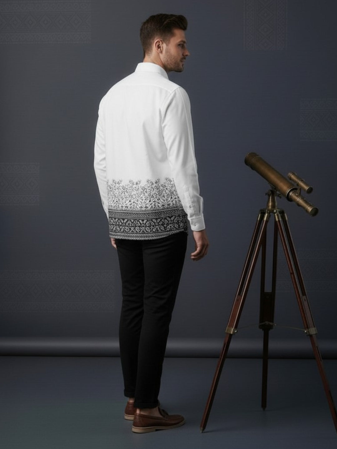 Men's White Cotton Shirt – Ethnic Print