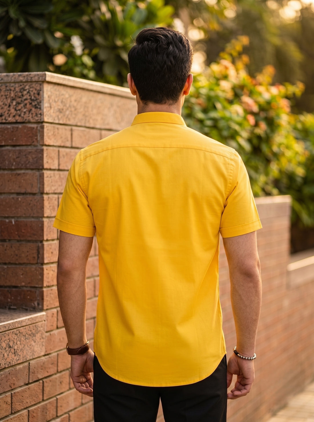 Men's Yellow Cotton Shirt – Mandarin Collar