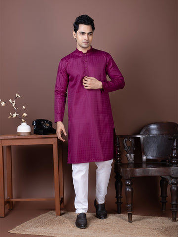 [SH] Men's Purple Self Design Cotton Kurta Set