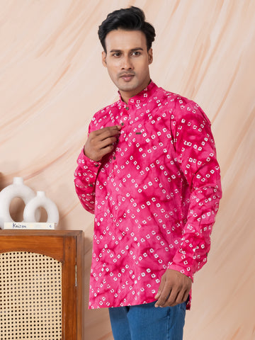 [RMS] Men's Pink bandhani printed Pure Cotton Short Kurta