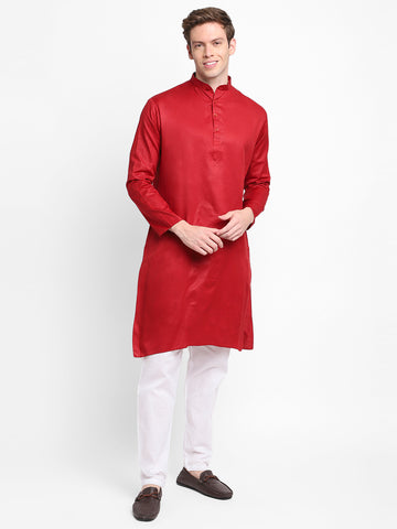 [SH] Men's Maroon Self Design Cotton Kurta Set