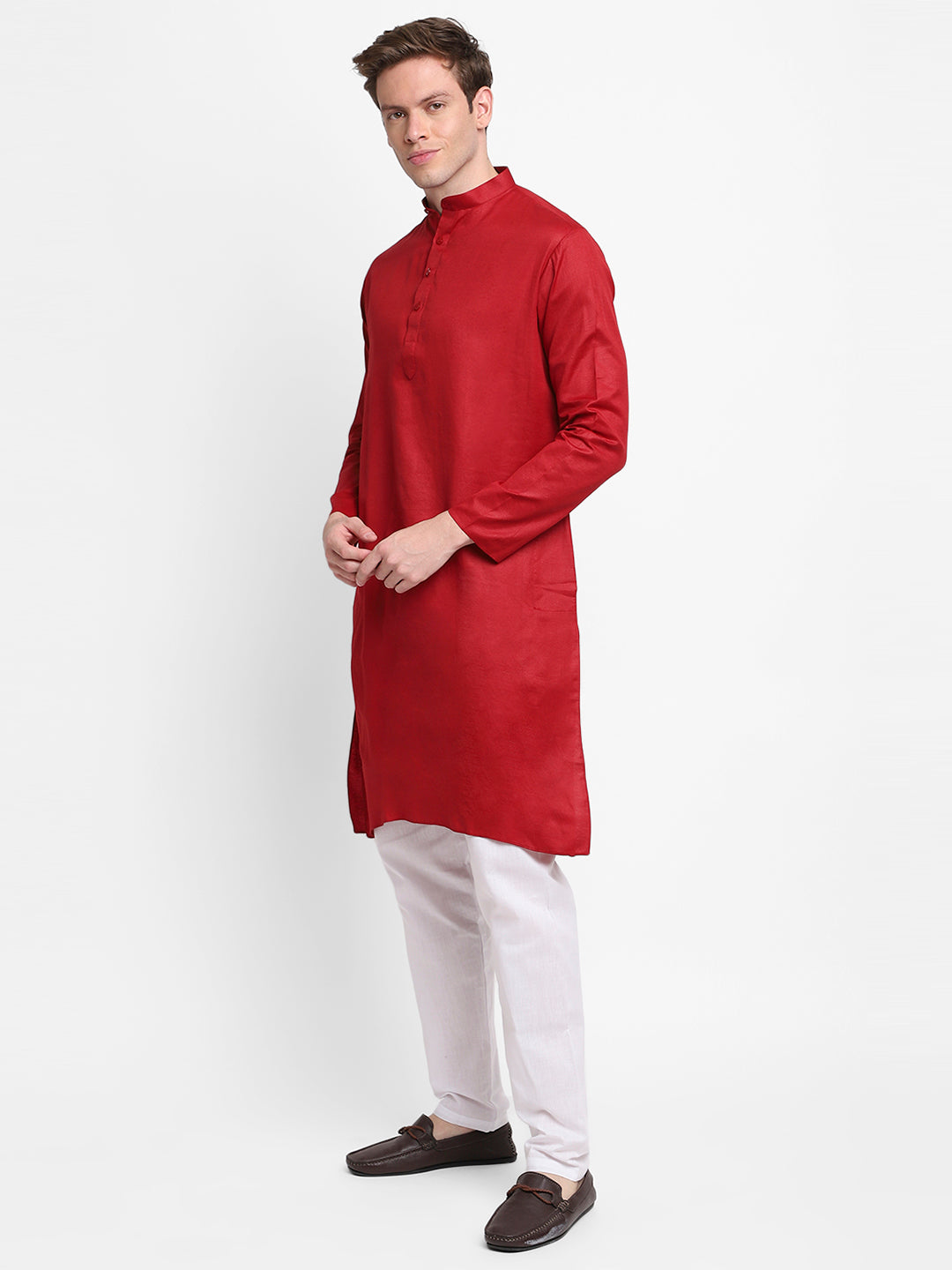 [SH] Men's Maroon Self Design Cotton Kurta Set