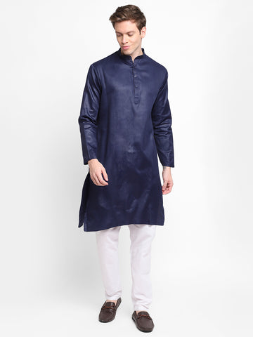 [SH] Men's Navy Blue Self Design Cotton Kurta Set