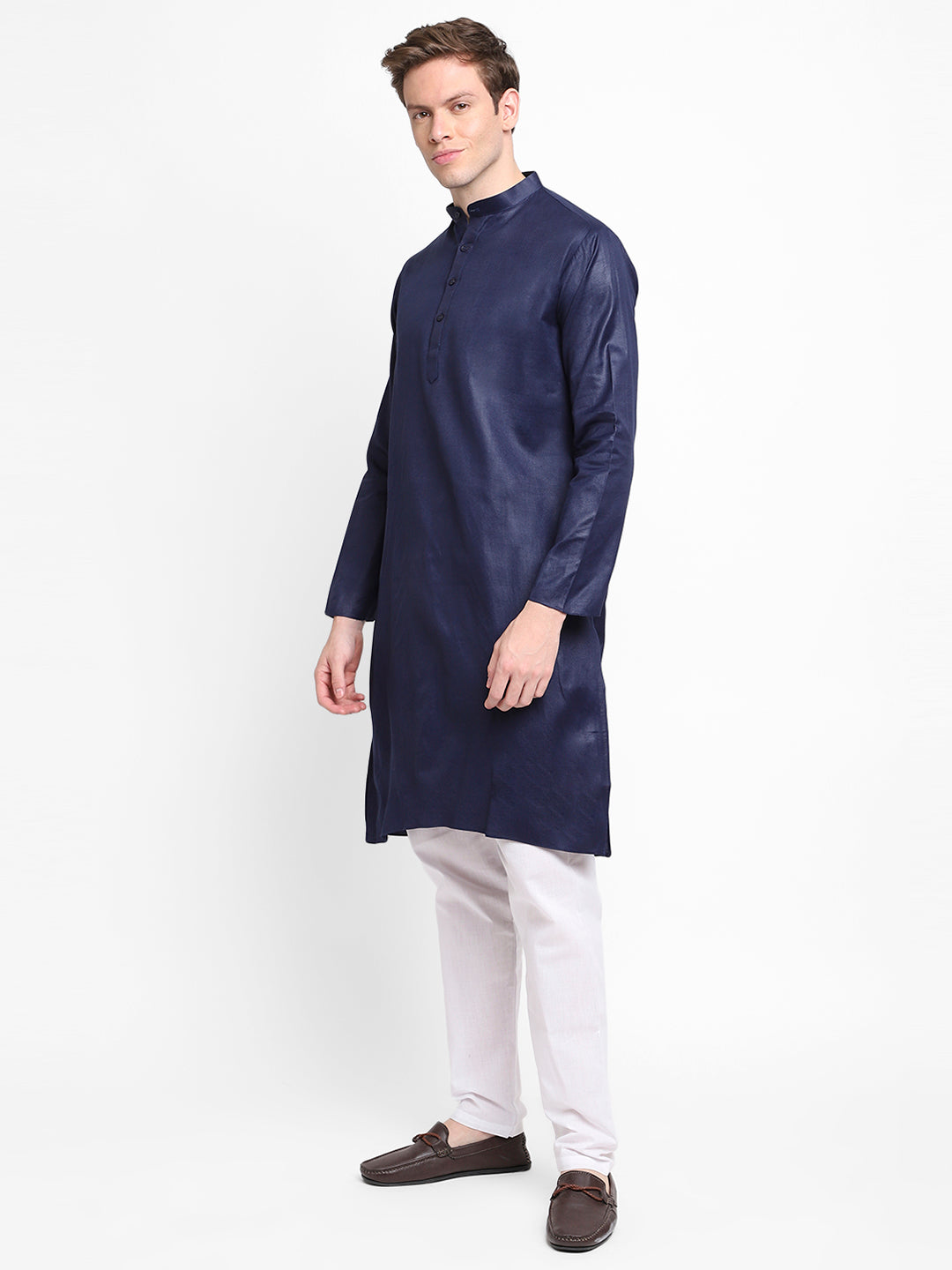 [SH] Men's Navy Blue Self Design Cotton Kurta Set