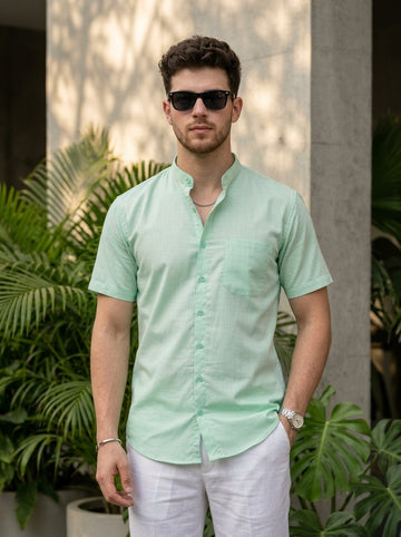 [DS-C-MG] Men's Green chinese collar Cotton Shirt