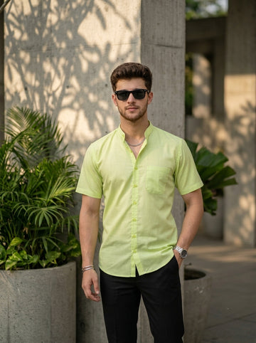 [DS-C-MG] Men's Green chinese collar Cotton Shirt