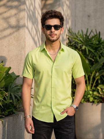 [DS-MG] Men's Lime Green Solid Cotton Shirt