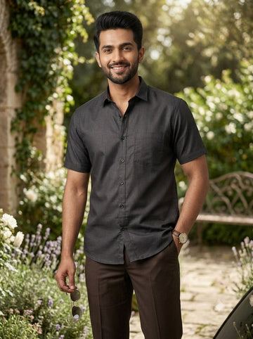[DS-MG] Men's Black Solid Cotton Shirt
