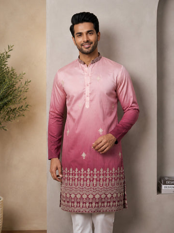 [NW] Men's Maroon Embroidered Cotton Silk Kurta Set