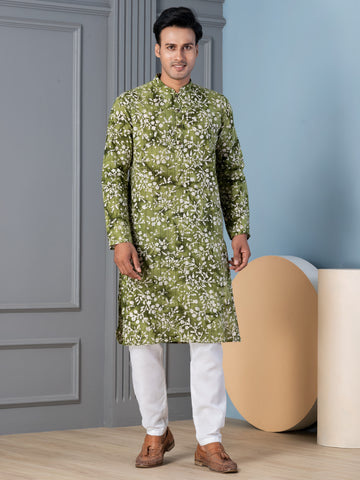 Men Abstract Printed Kurta With Pyjama Set