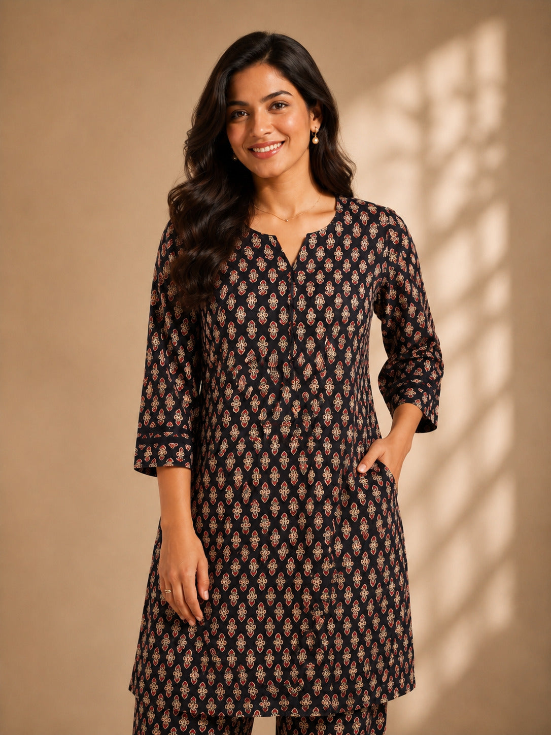 Women's Black Cotton Co-ord Set – Printed